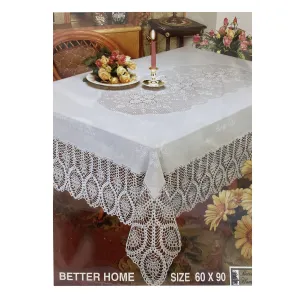 1 White Vinyl Crochet Tablecloth Lace Doily Cloth Rectangular 60" X 90" Vintage