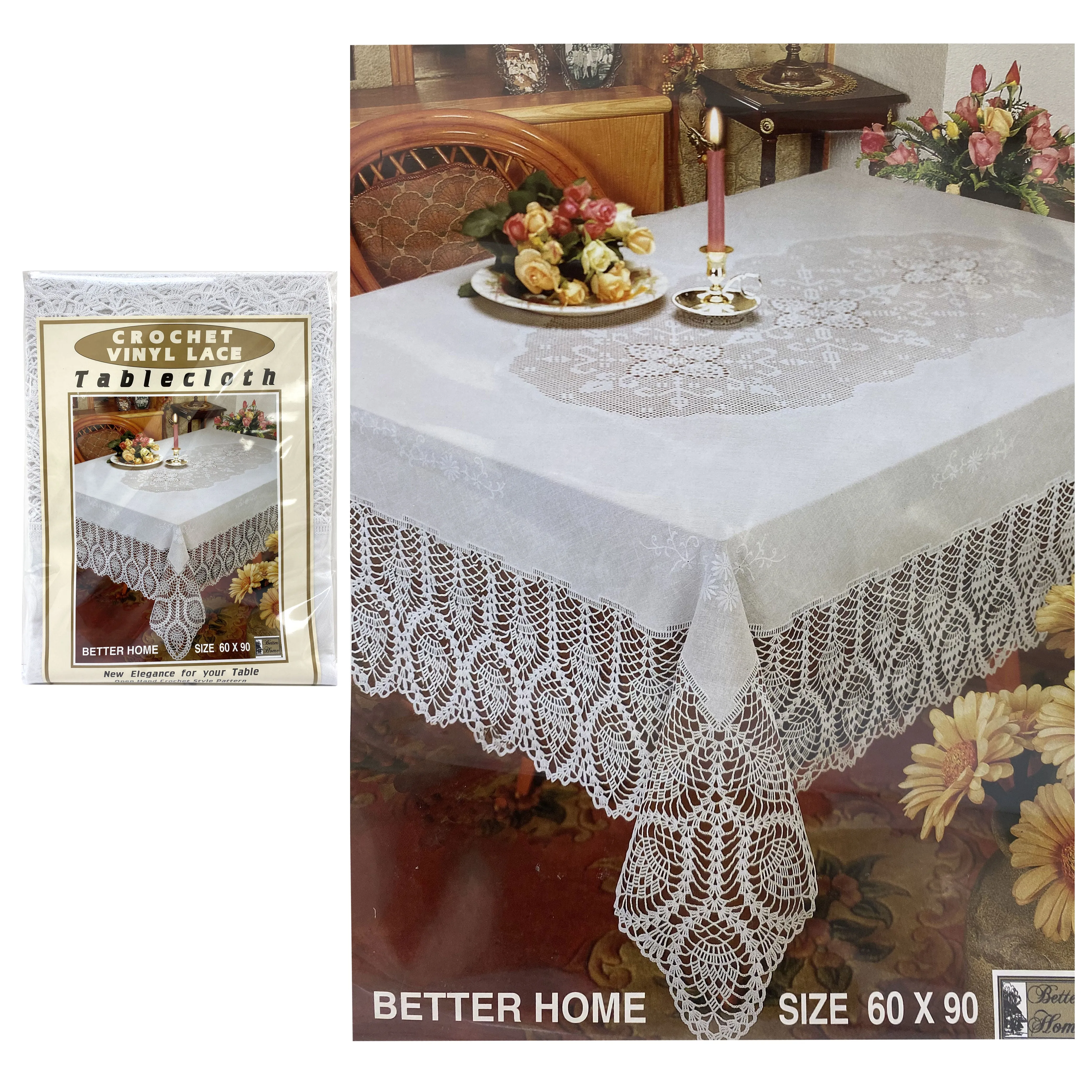 1 White Vinyl Crochet Tablecloth Lace Doily Cloth Rectangular 60" X 90" Vintage