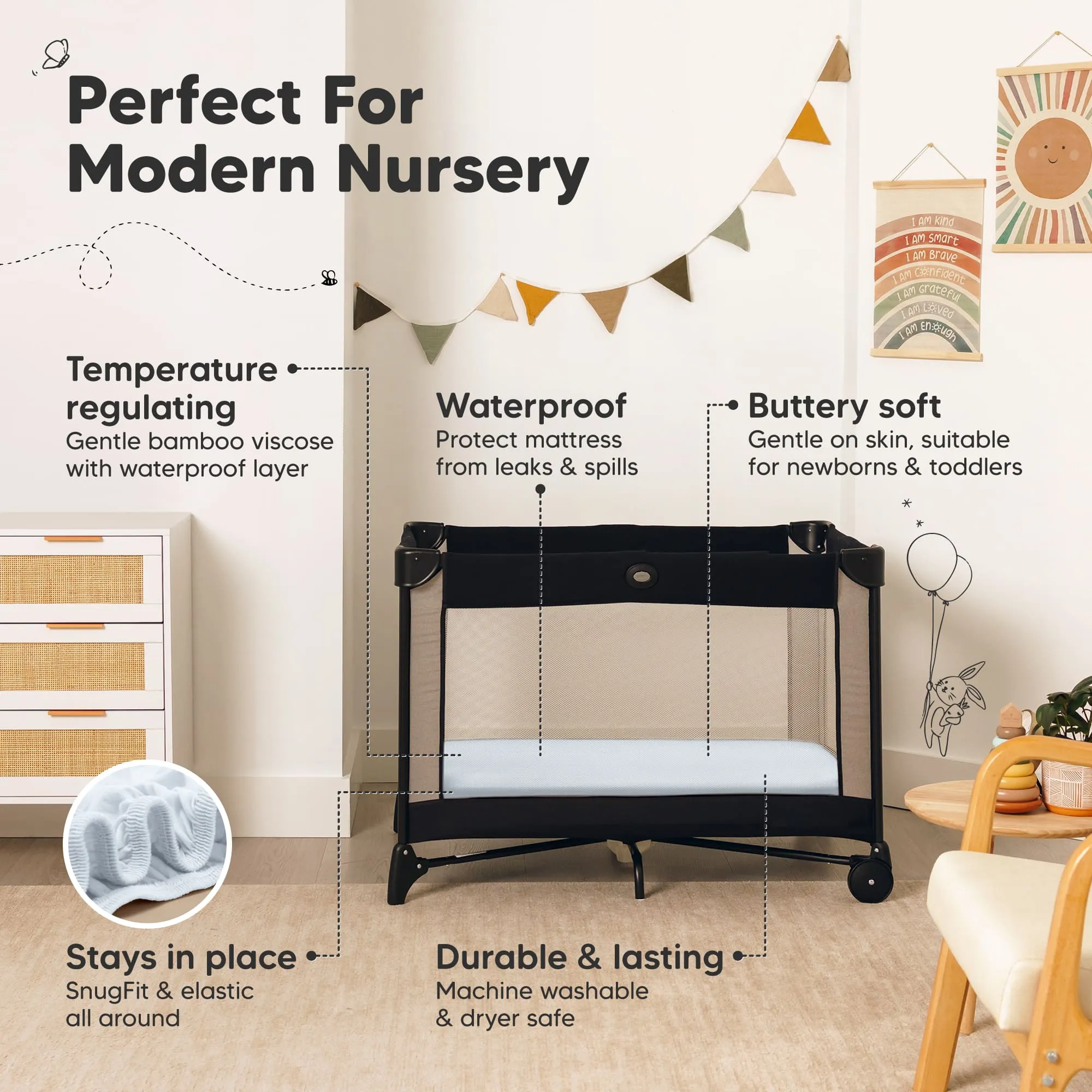 2-Pack Isla [Protect ] Waterproof Mini Crib Sheets (Blue Flax)