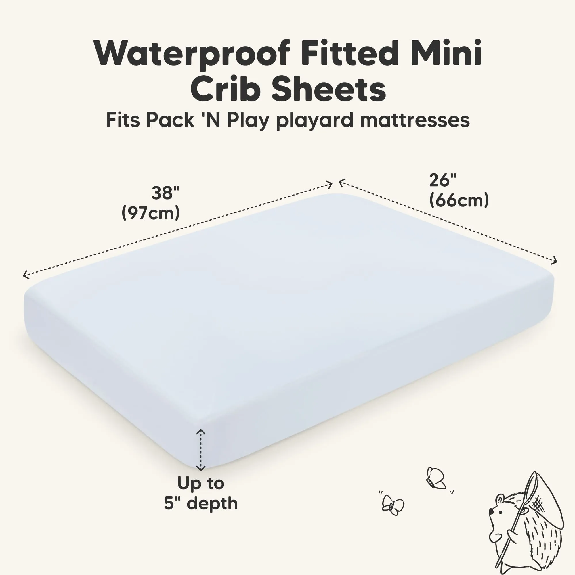 2-Pack Isla [Protect ] Waterproof Mini Crib Sheets (Blue Flax)