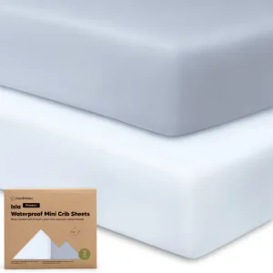 2-Pack Isla [Protect ] Waterproof Mini Crib Sheets (Blue Flax)