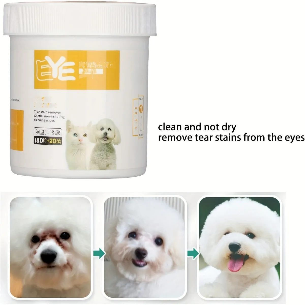 200pcs Pet Eye Cleaning Wipes Gentle Tear Stain Remover for Dogs and Cats