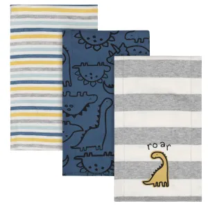 3-Pack Baby Boys Dinosaur Knit Burp Cloths