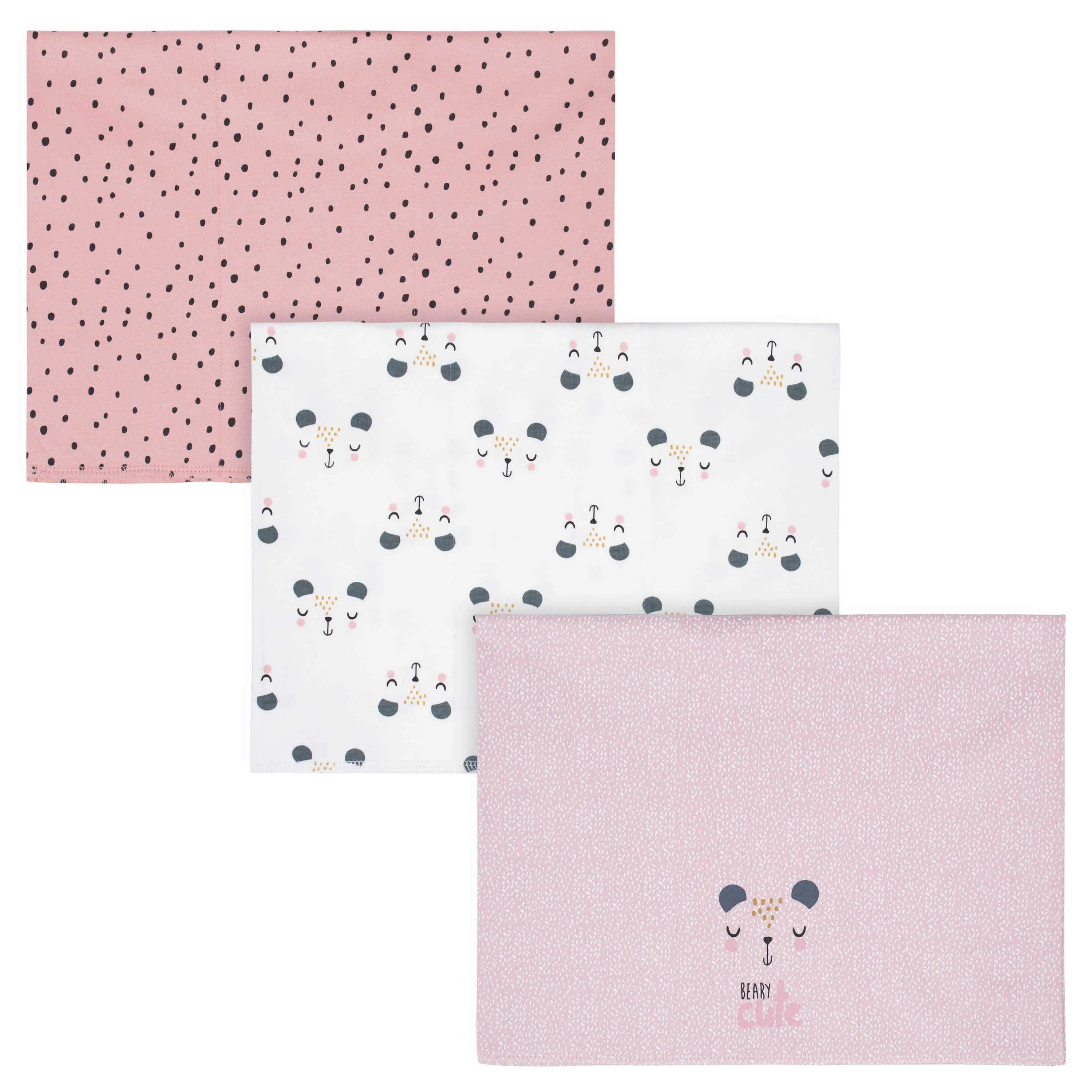 3-Pack Baby Girls Bear Knit Burp Cloths