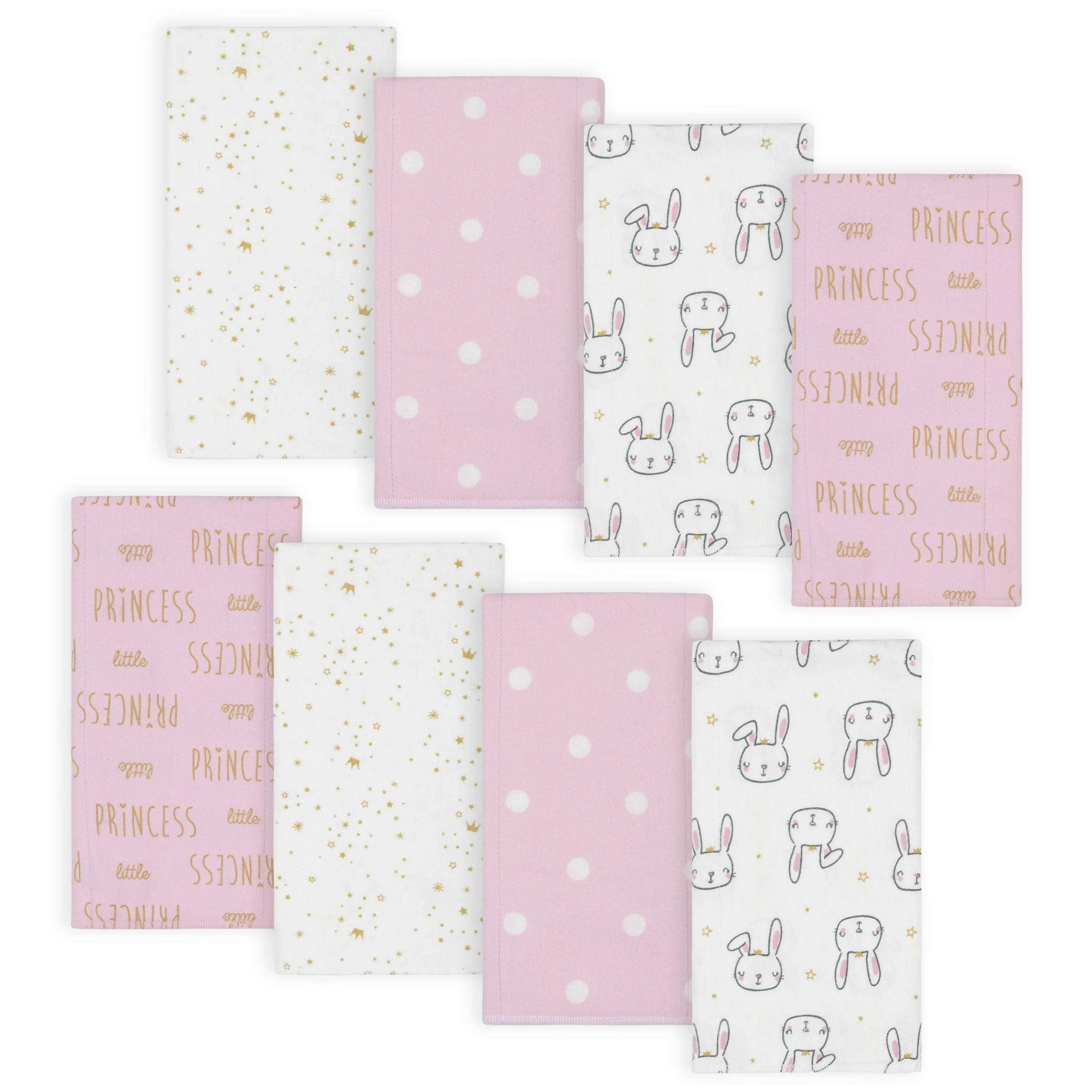 8-Pack Baby Girls Princess Flannel Burp Cloths