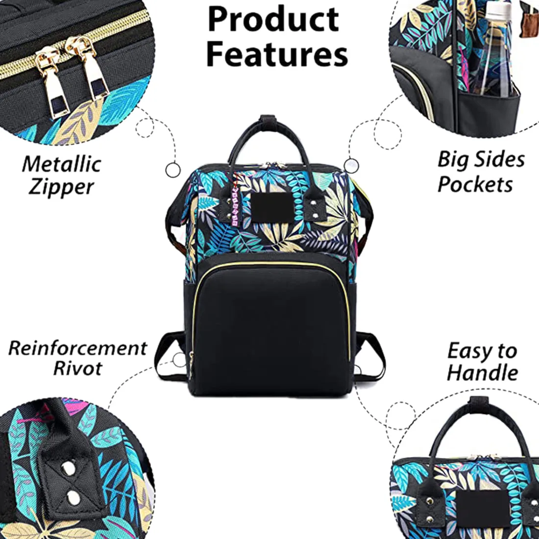 Babymoon Mother Diaper Bag Lightweight Multifunctional Travel Unisex Diaper Backpack - Black