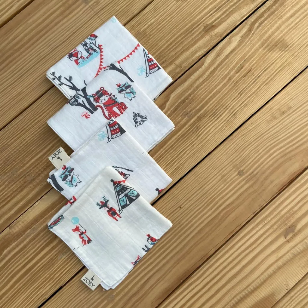 Boho Animal Muslin Napkins/Wash Cloth (Set Of 4)
