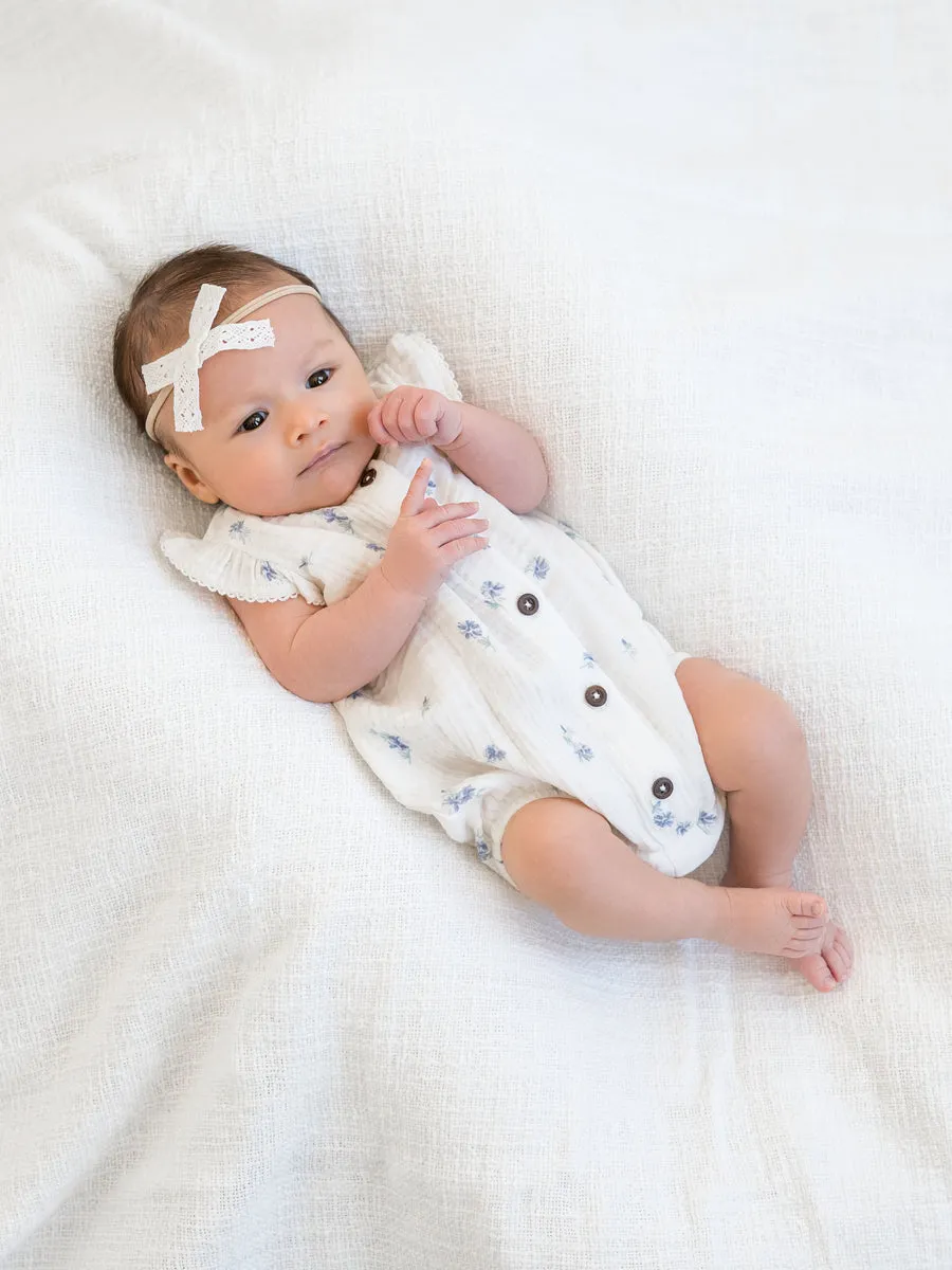 Coco Button Front Bubble Romper - Elena Floral/Lilla
