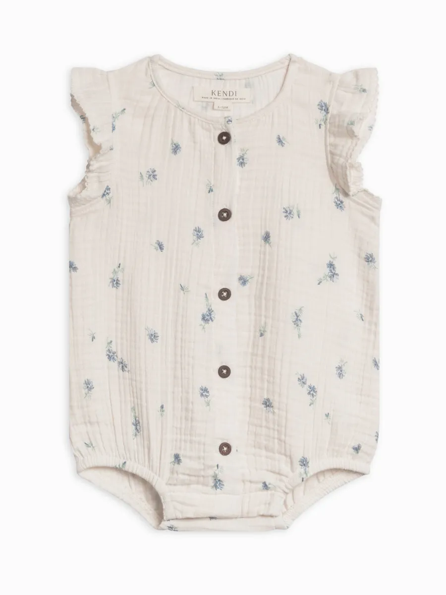Coco Button Front Bubble Romper - Elena Floral/Lilla