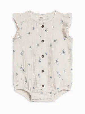 Coco Button Front Bubble Romper - Elena Floral/Lilla