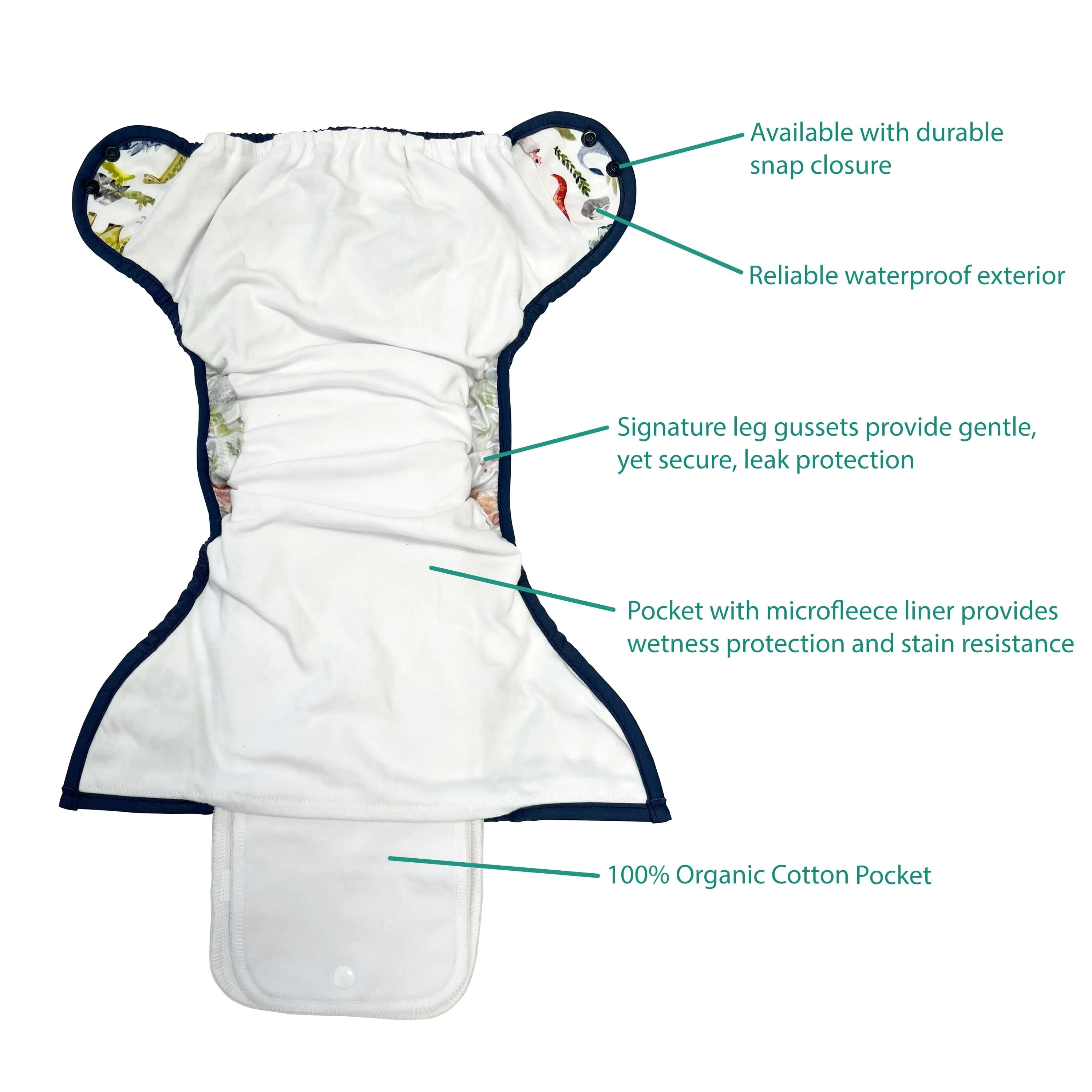 Dino-Rawr XL Snap Natural Pocket Diaper