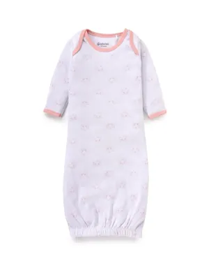 Full sleeve white & pink sleeping gown for baby girl