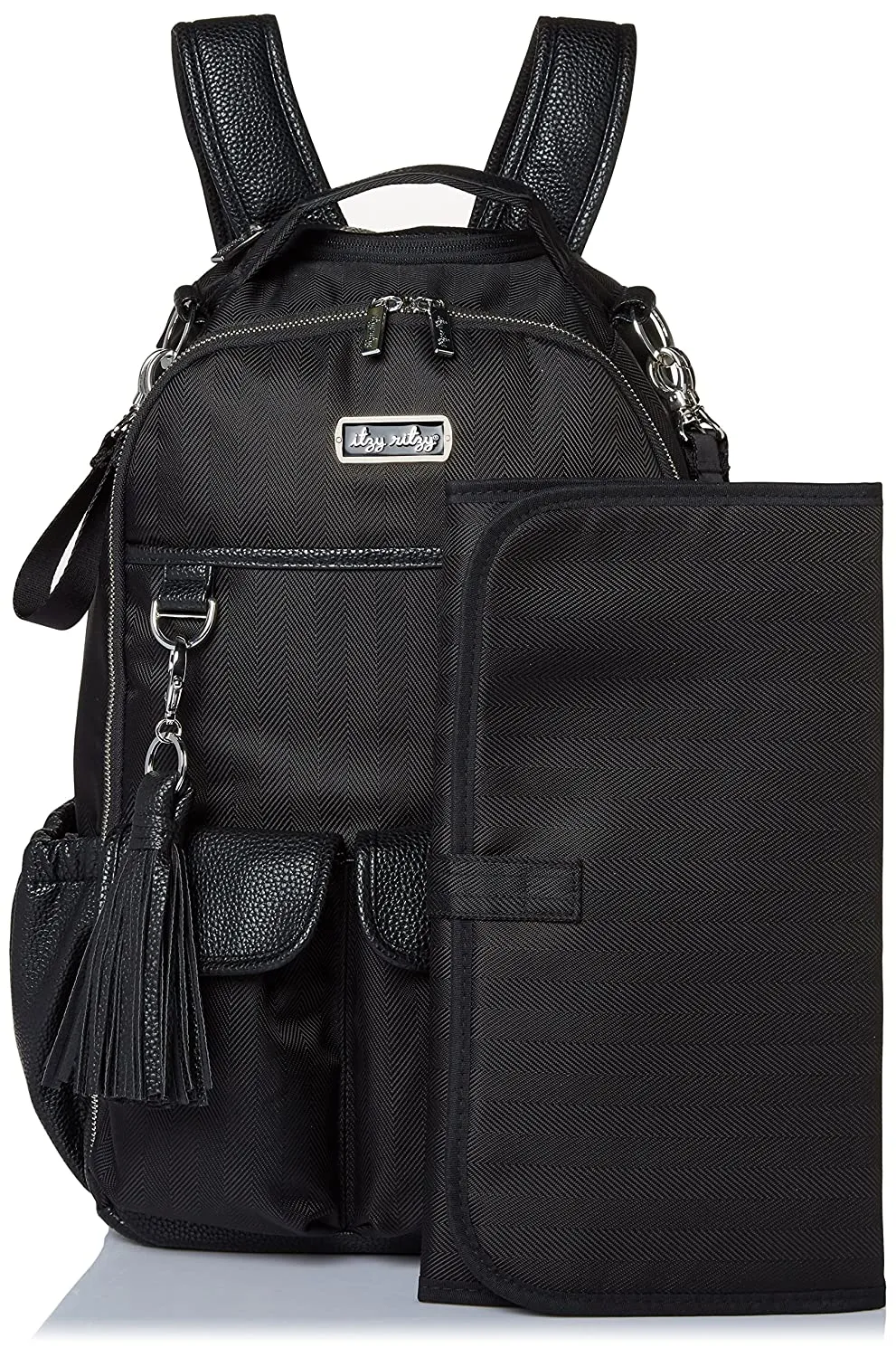 Itzy Ritzy Boss Diaper Bag Backpack Black Herringbone FREE Latte Teether