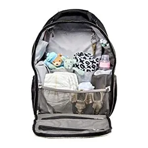 Itzy Ritzy Boss Diaper Bag Backpack Black Herringbone FREE Latte Teether