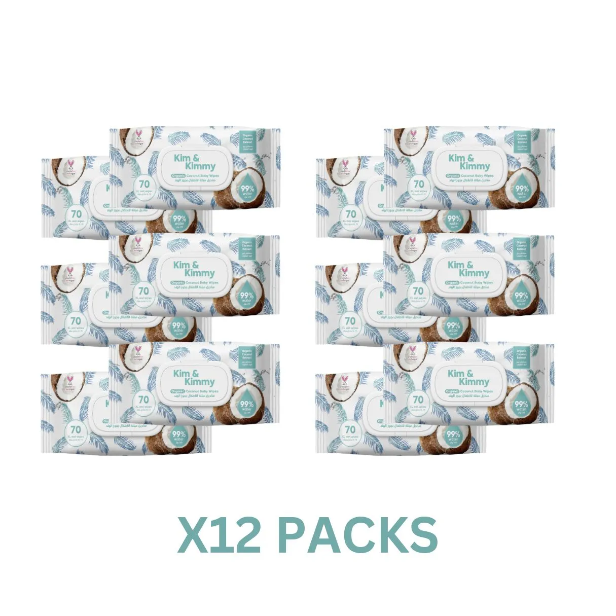 Kim & Kimmy 99% Water Organic Baby Wet Wipes, 70 Counts, Pack of 12