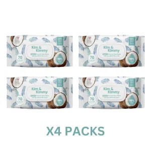 Kim & Kimmy 99% Water Organic Baby Wet Wipes, 70 Counts, Pack of 4