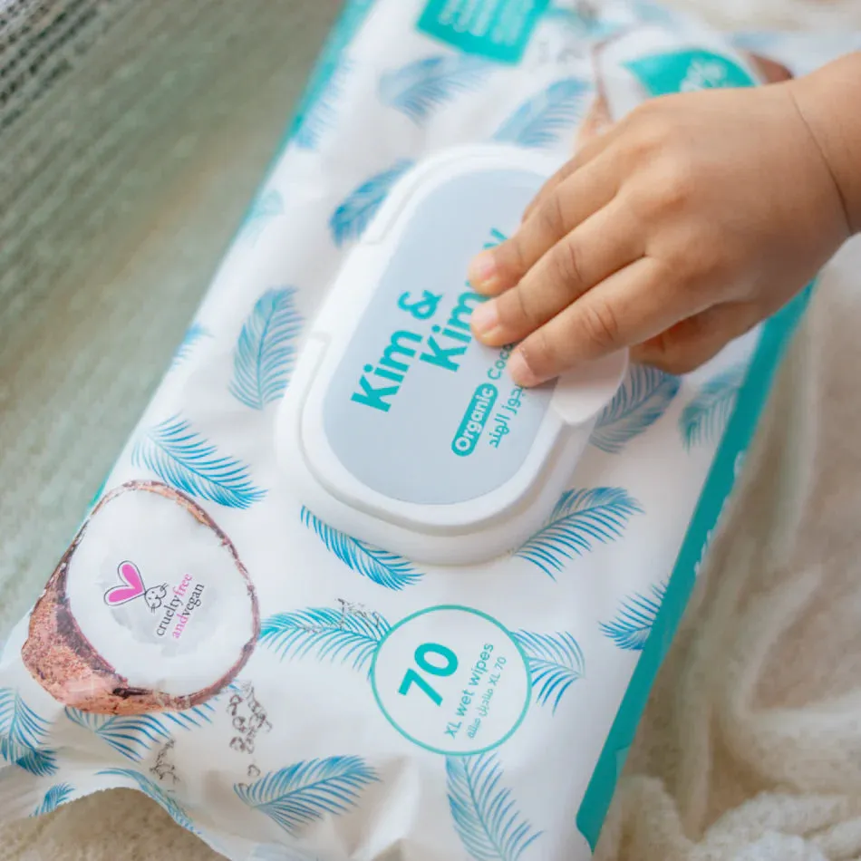 Kim & Kimmy 99% Water Organic Baby Wet Wipes, 70 Counts, Pack of 6
