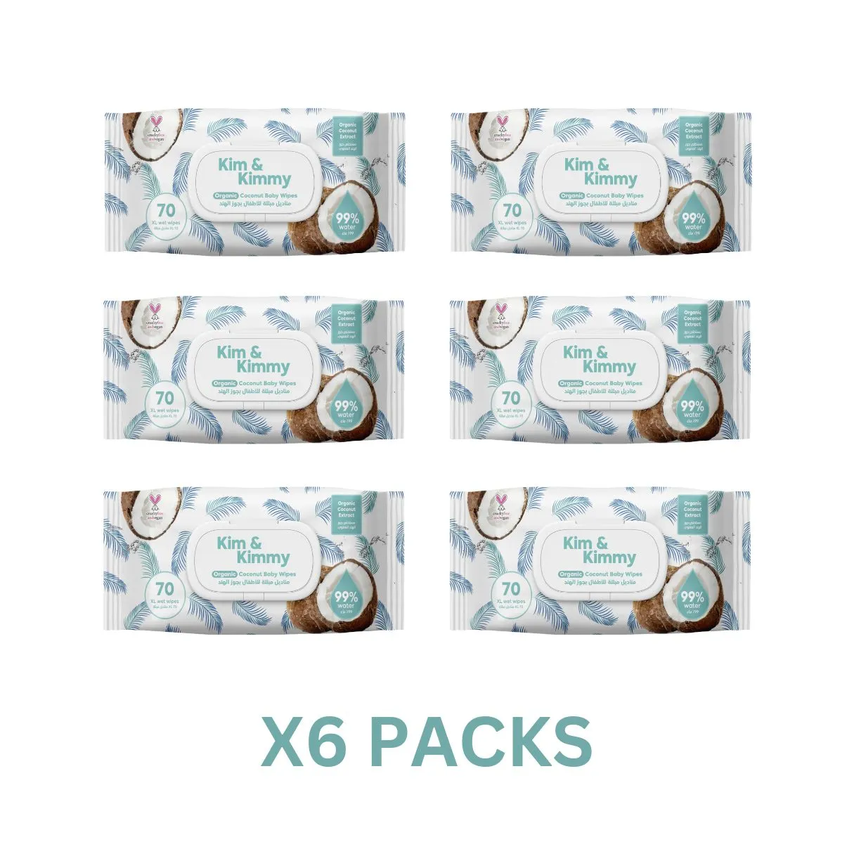 Kim & Kimmy 99% Water Organic Baby Wet Wipes, 70 Counts, Pack of 6