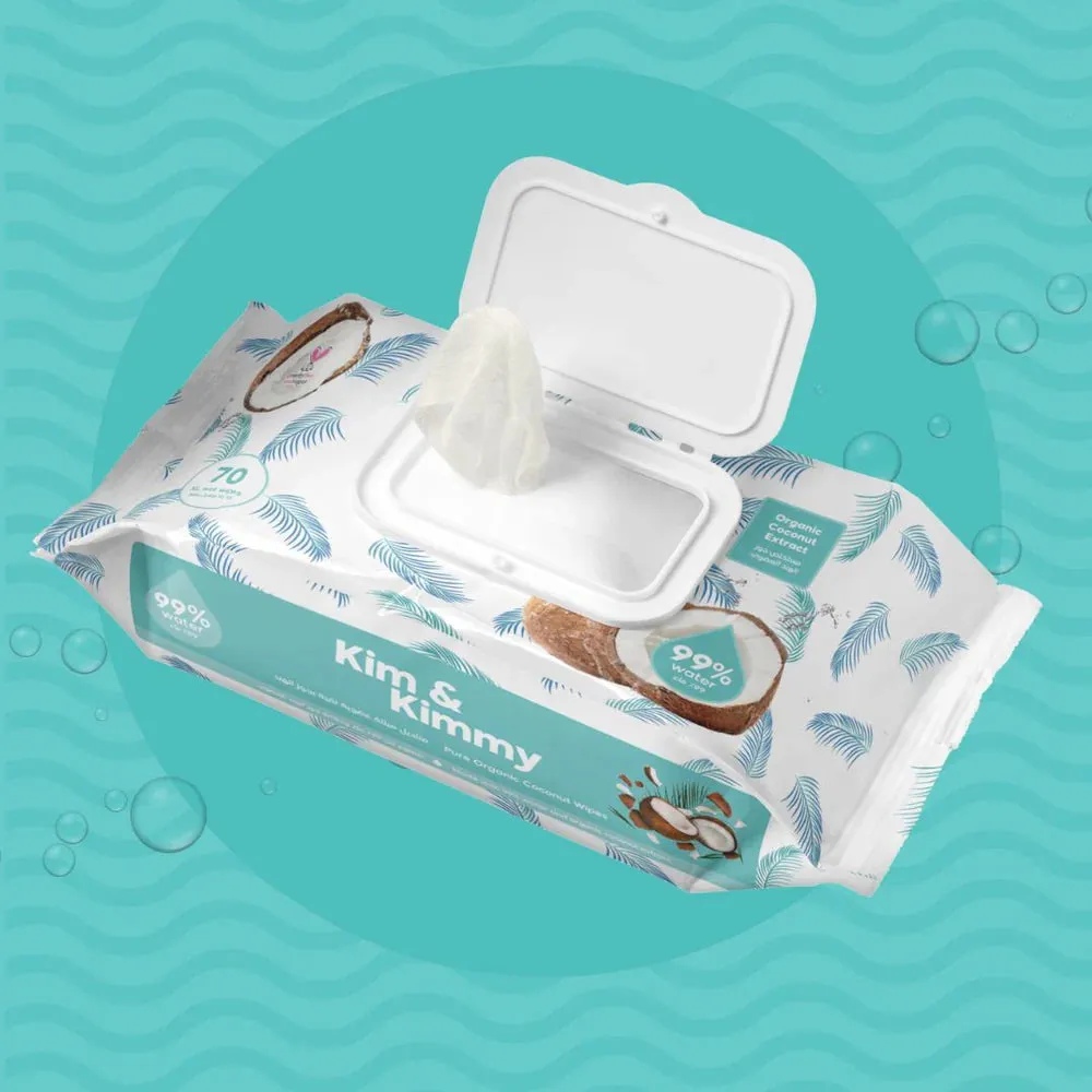 Kim & Kimmy 99% Water Organic Baby Wet Wipes, 70 Counts, Pack of 6