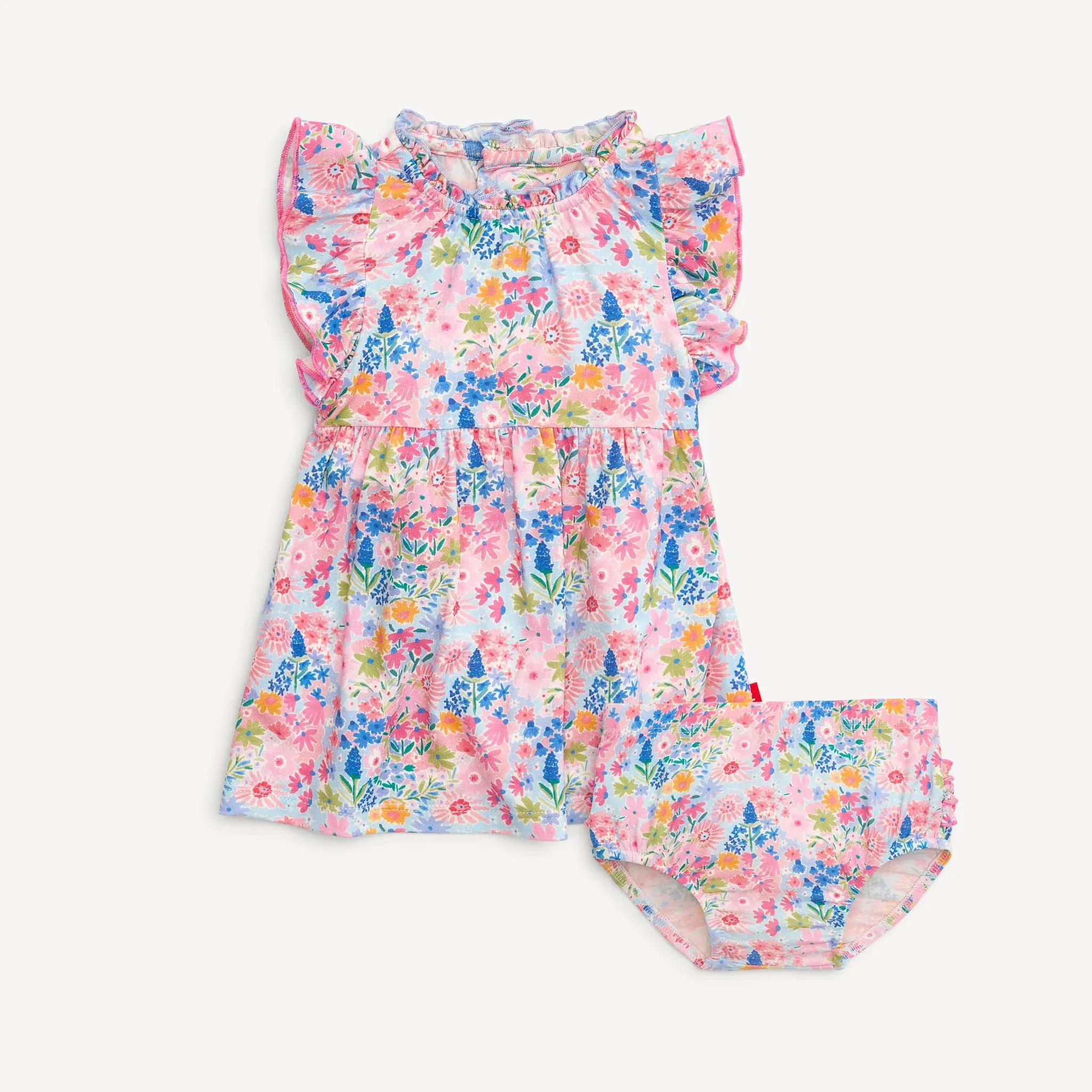 Lily Modal Magnetic Ruffle Sleeve Dress   Diaper Cover Set