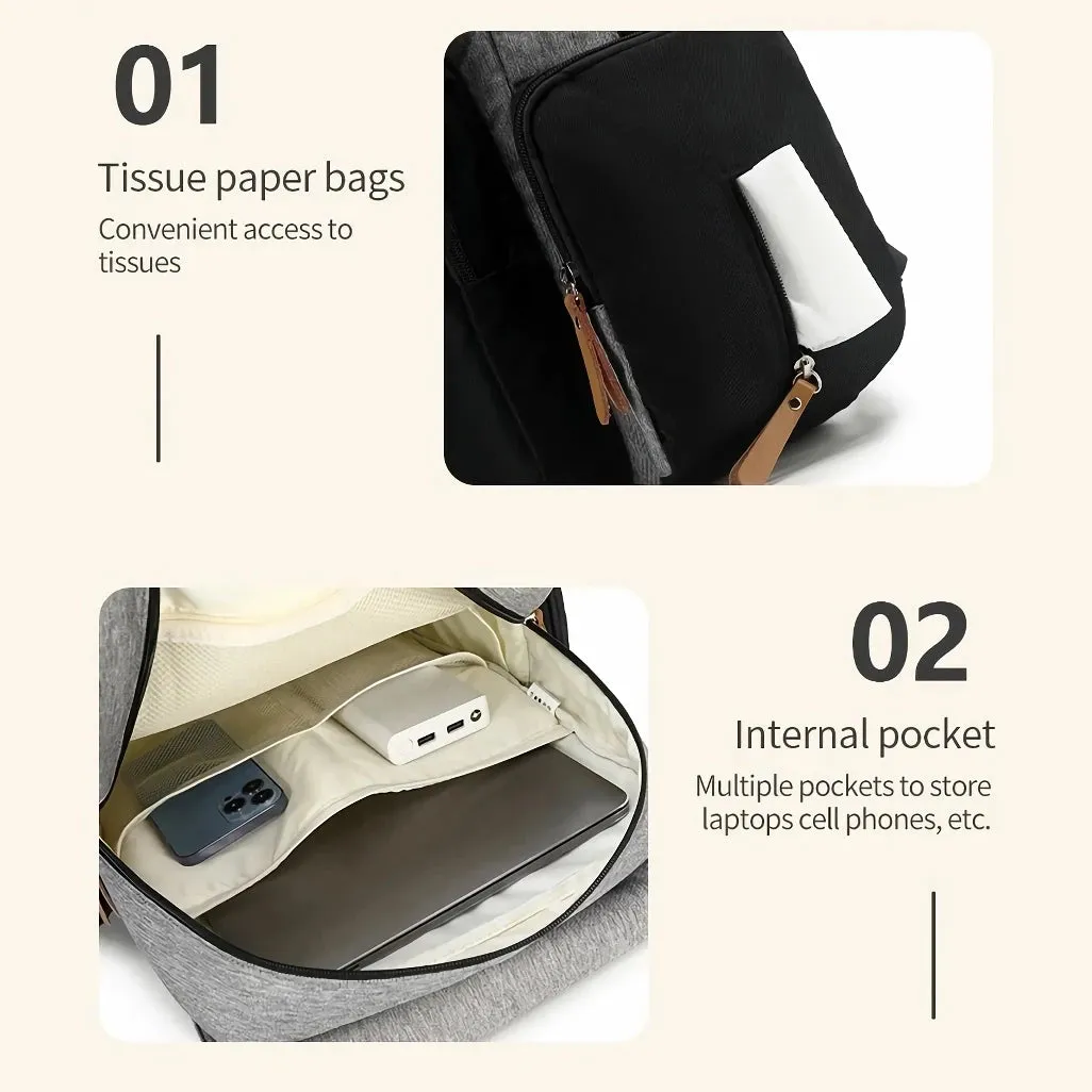 Luxury Leather Diaper Backpack with Stroller Hooks and Changing Mat
