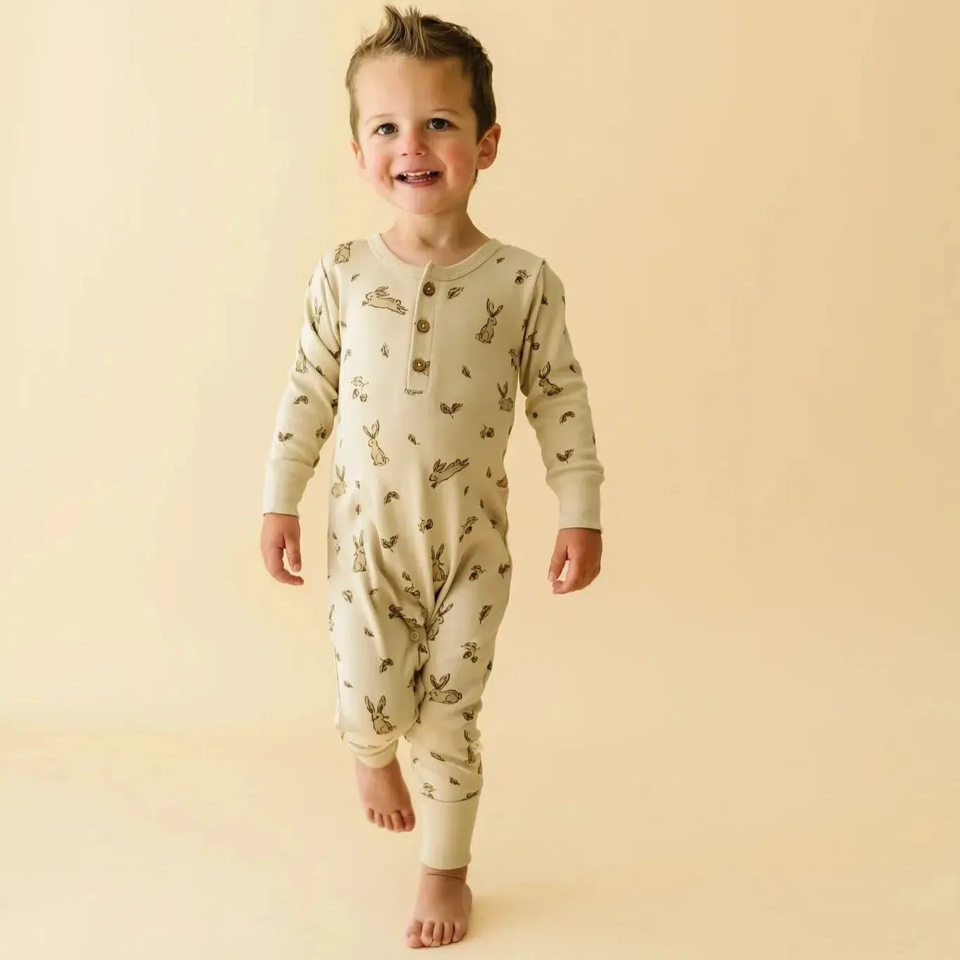 Makemake Organics - Button Romper - Bunny Hop