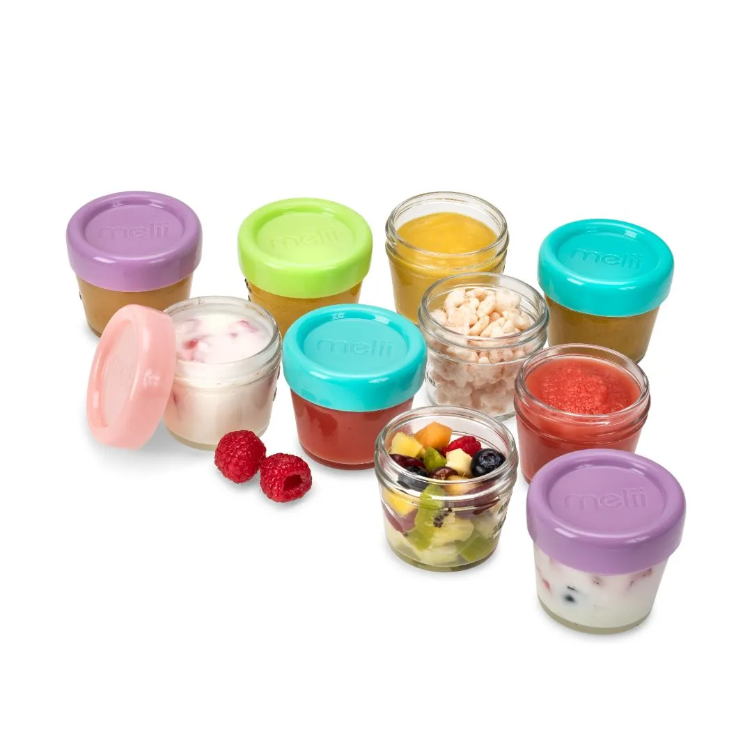 melii Glass Baby Food Containers - Airtight, Leakproof, Storage for Babies, Toddlers, Kids – BPA Free, Microwave & Freezer Safe - Set of 12, 4oz with Easy Open Lids