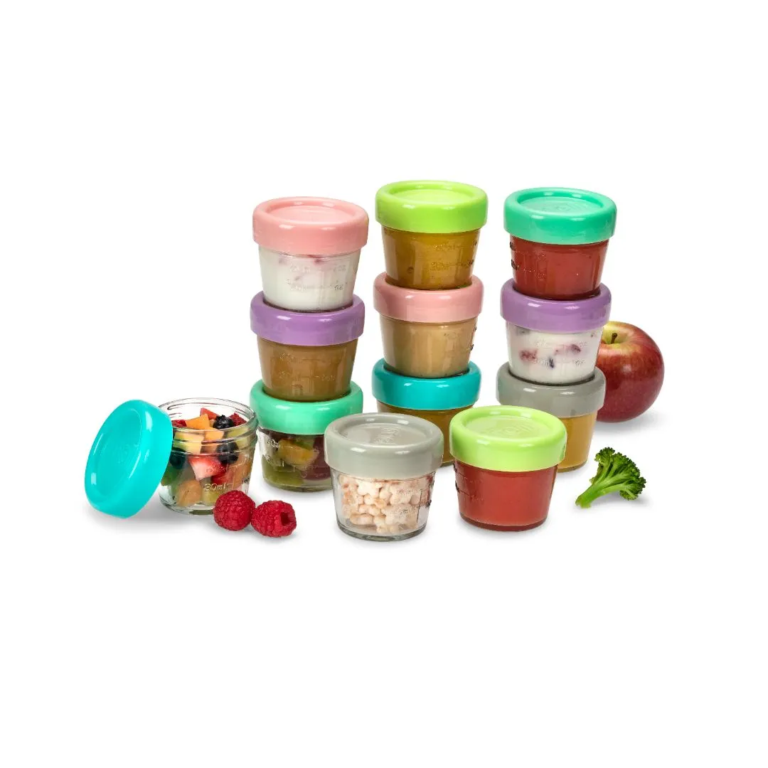 melii Glass Baby Food Containers - Airtight, Leakproof, Storage for Babies, Toddlers, Kids – BPA Free, Microwave & Freezer Safe - Set of 12, 4oz with Easy Open Lids