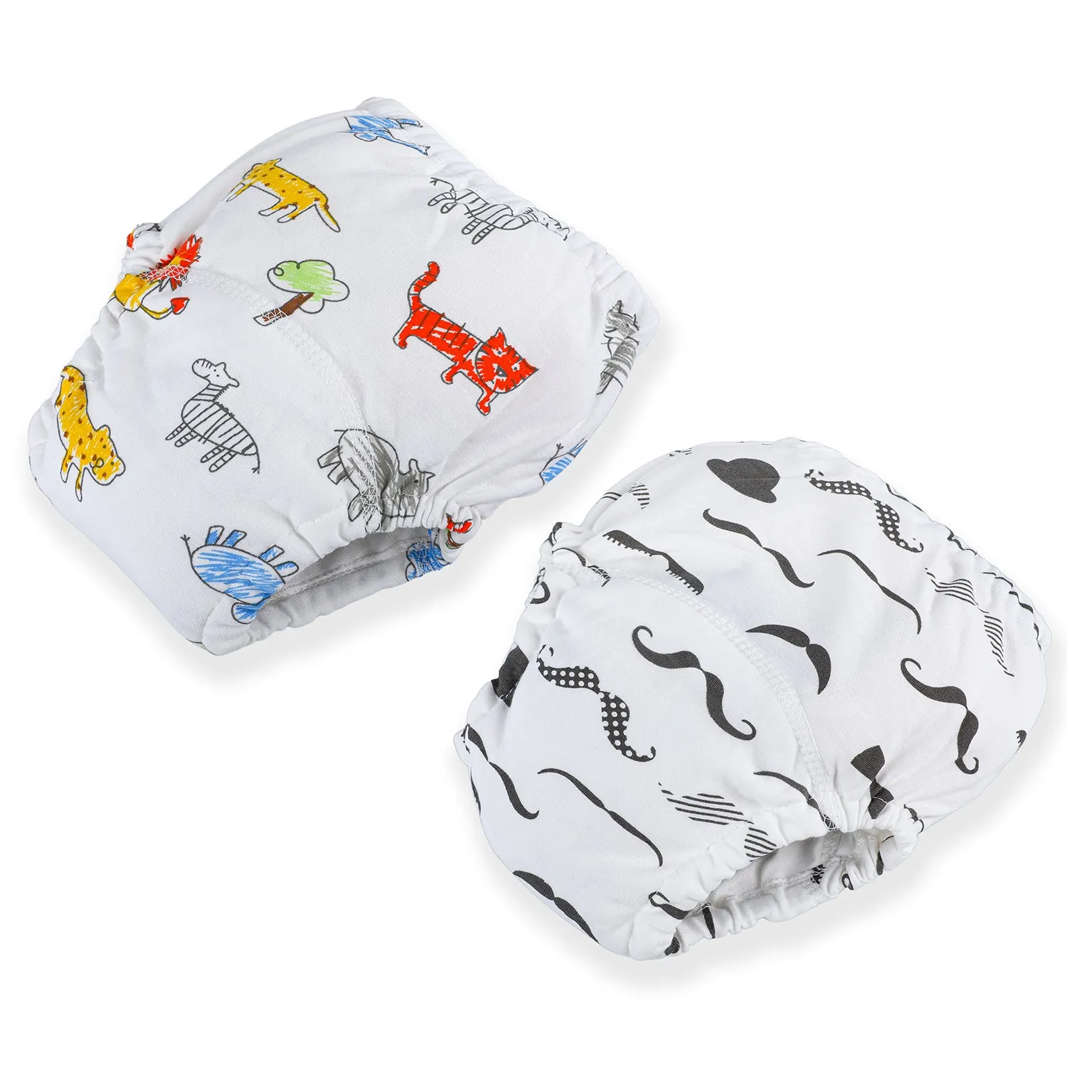 Moustache And Animals Reusable Cloth Training Pants Clothing Accessory Diaper Panty 2 Pcs - Multicolour