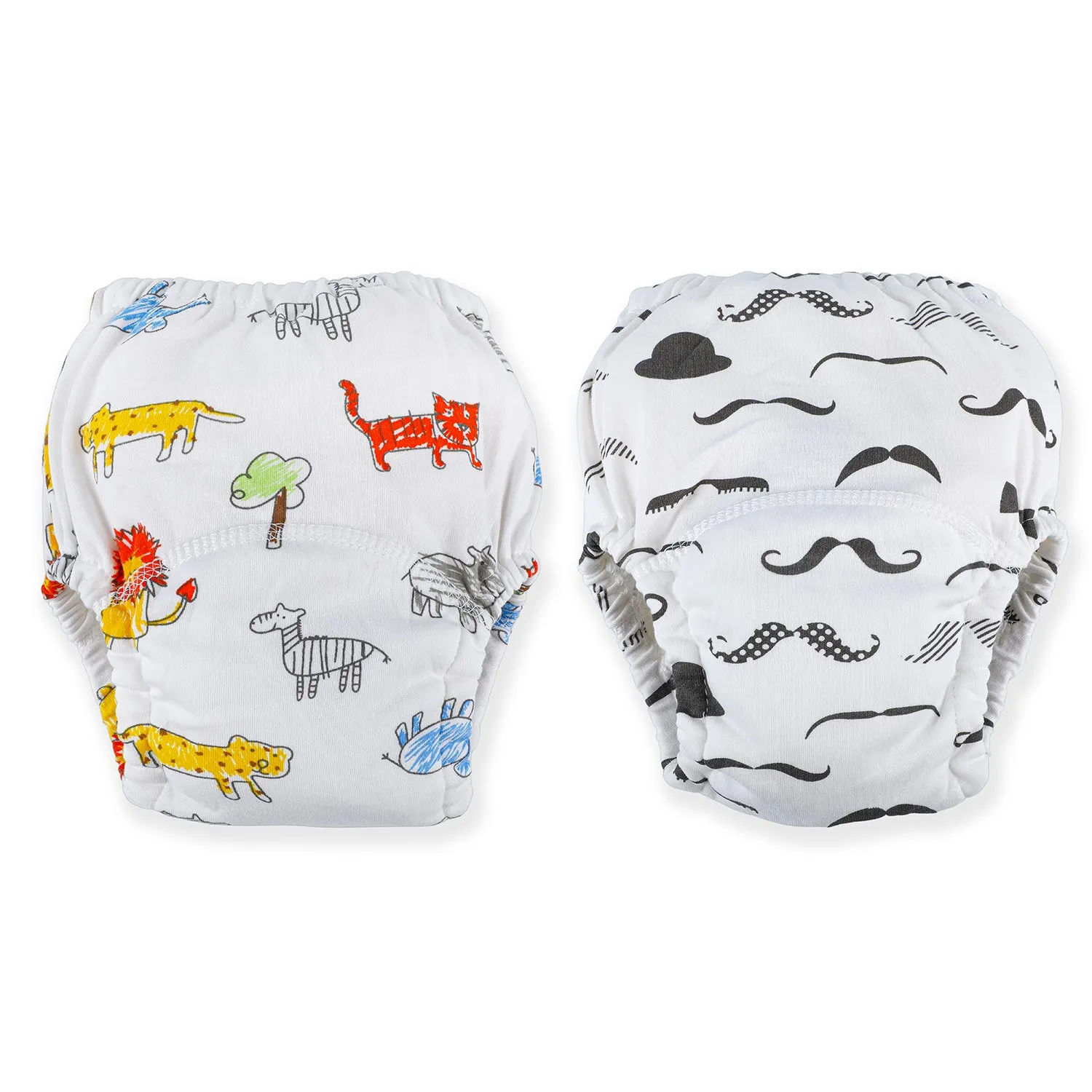 Moustache And Animals Reusable Cloth Training Pants Clothing Accessory Diaper Panty 2 Pcs - Multicolour