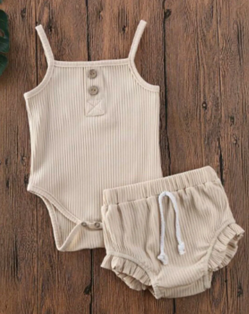 Ribbed Infant Knit Onesie & Shorts Set