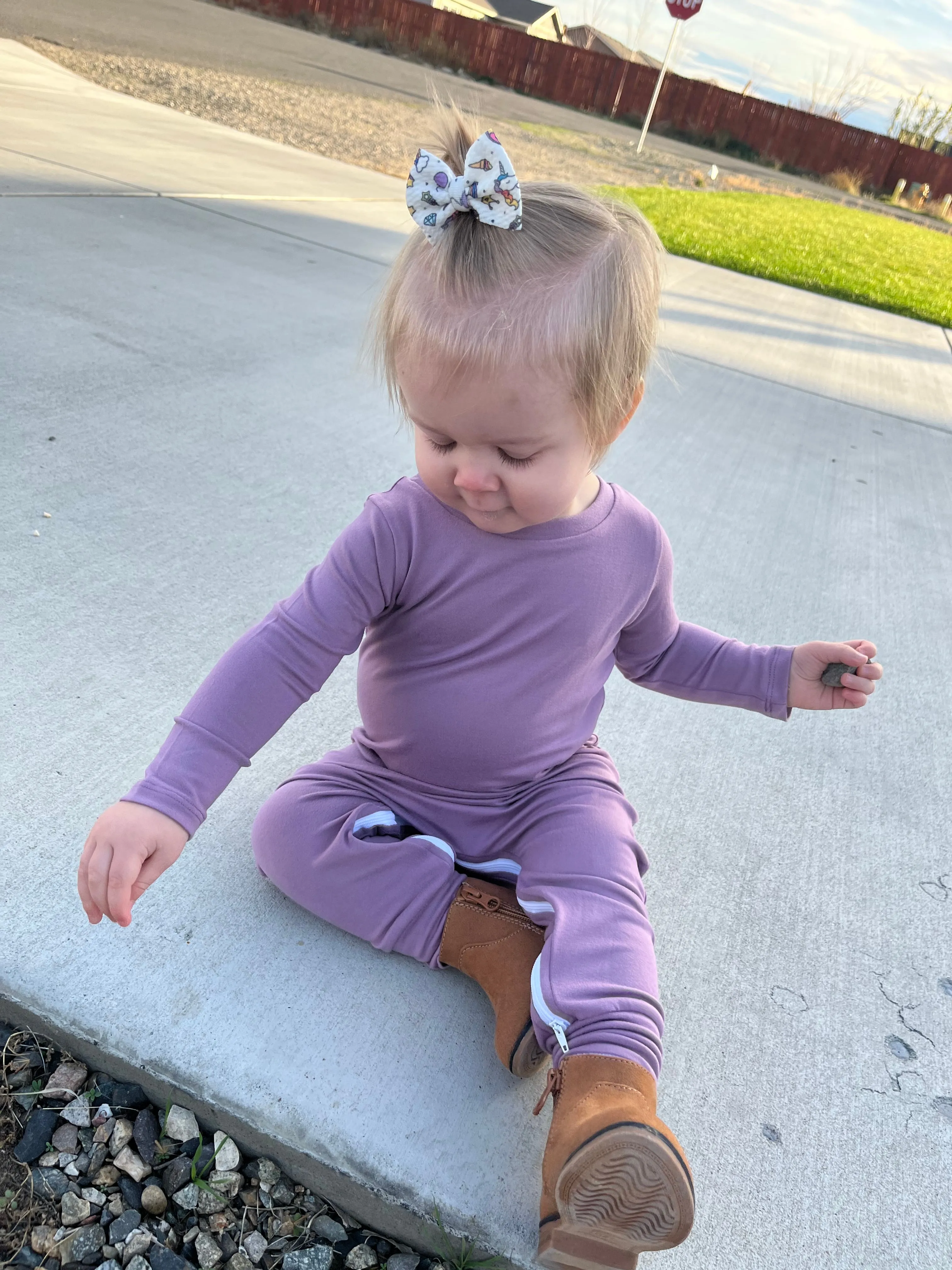 Solid Lavender Zip Baby Romper