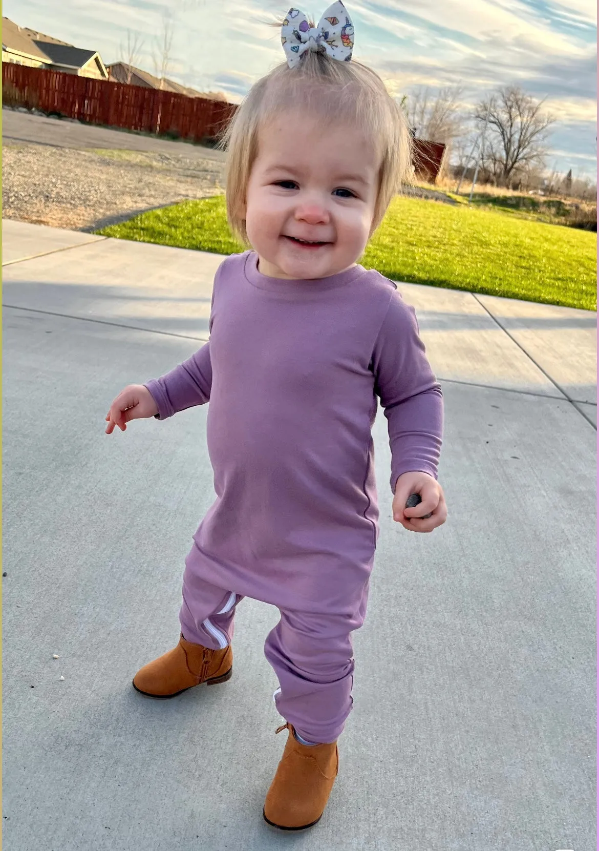 Solid Lavender Zip Baby Romper