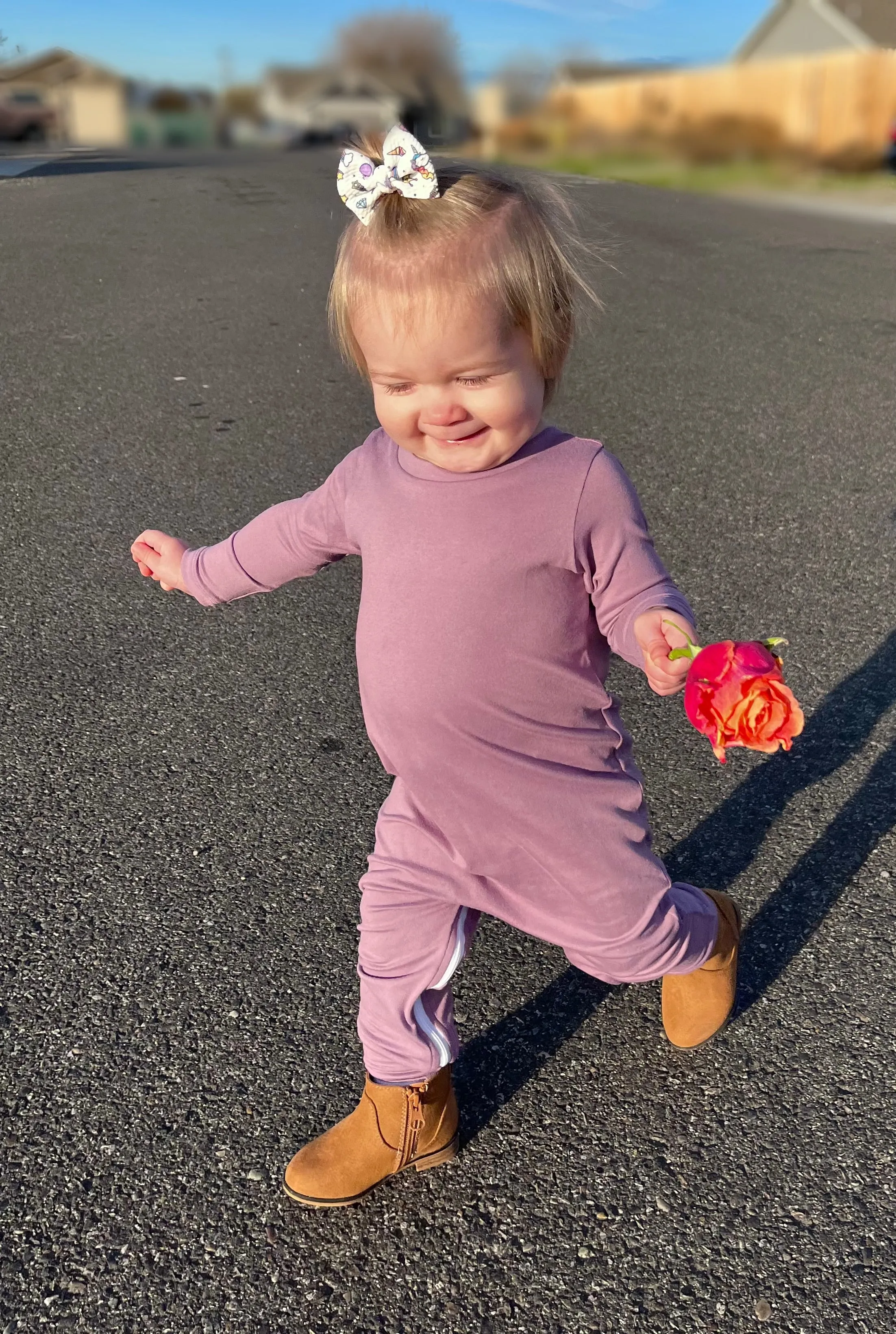 Solid Lavender Zip Baby Romper