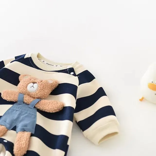 Teddy Striped Plush Baby Romper