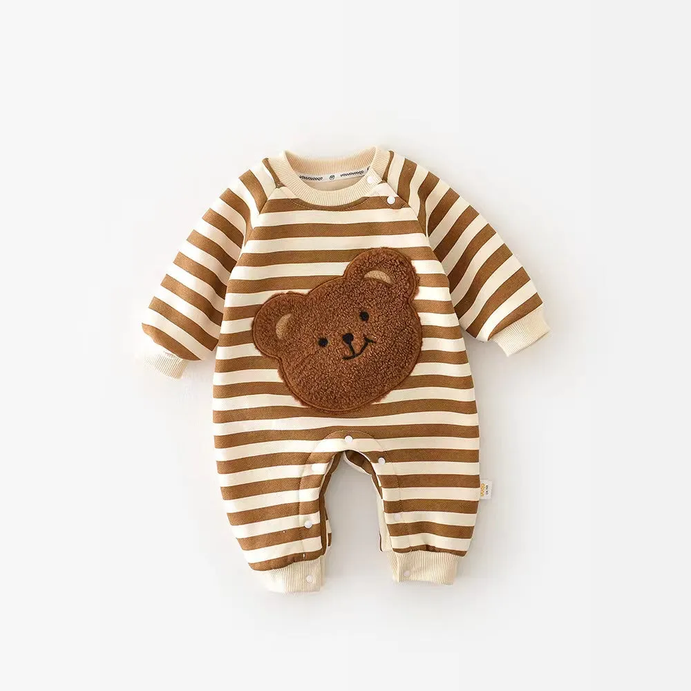 Teddy Striped Plush Baby Romper