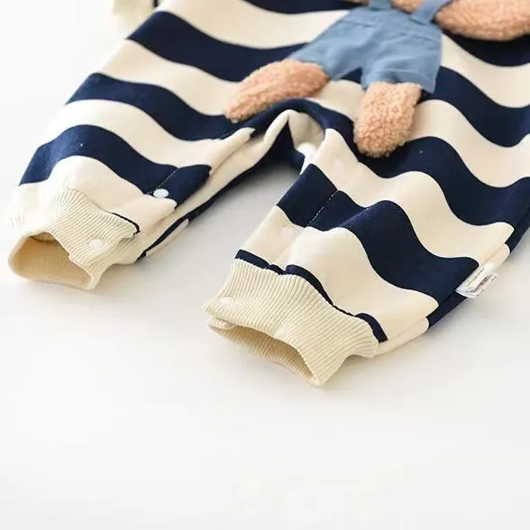 Teddy Striped Plush Baby Romper