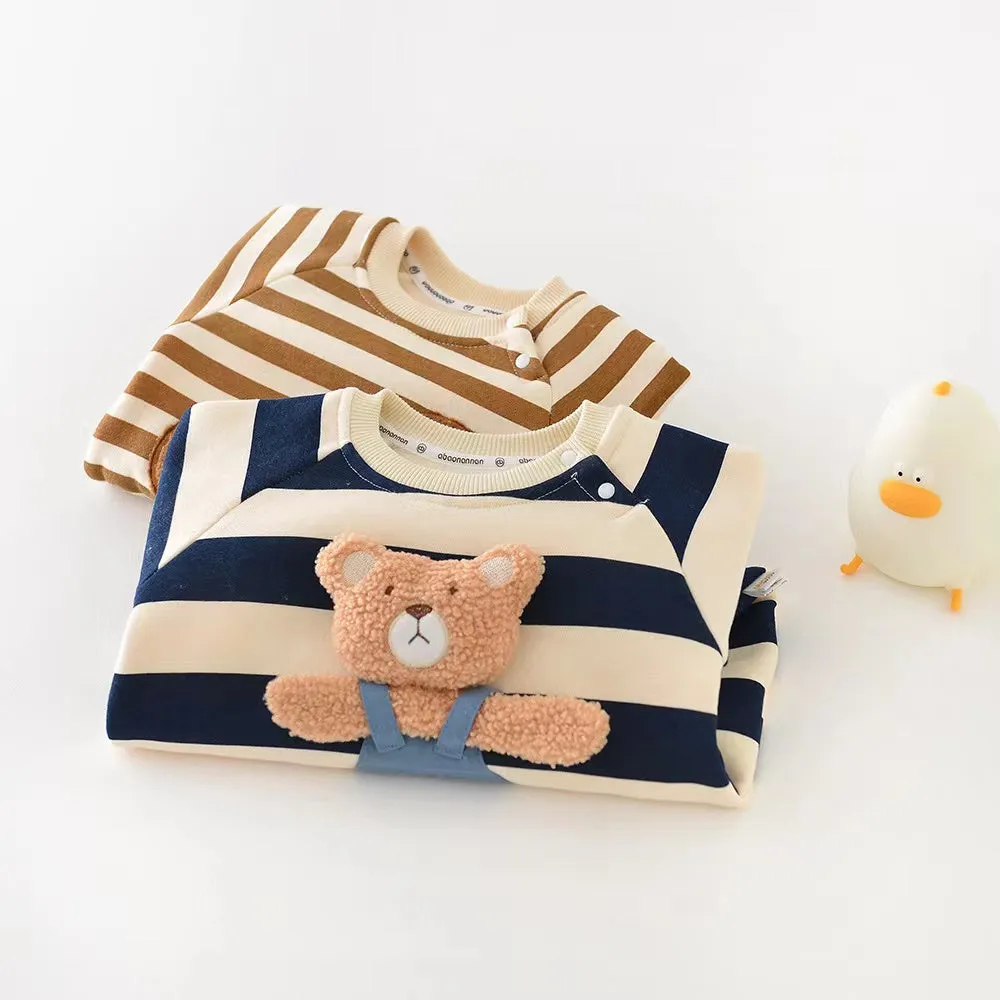 Teddy Striped Plush Baby Romper