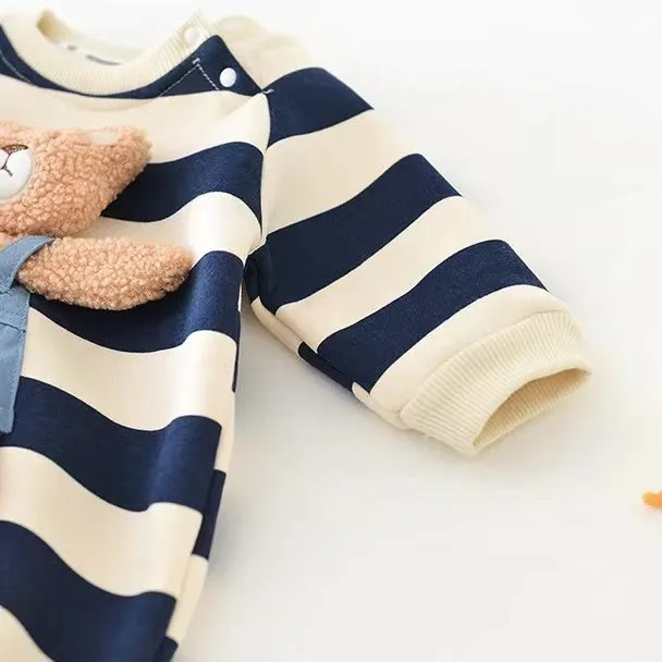 Teddy Striped Plush Baby Romper
