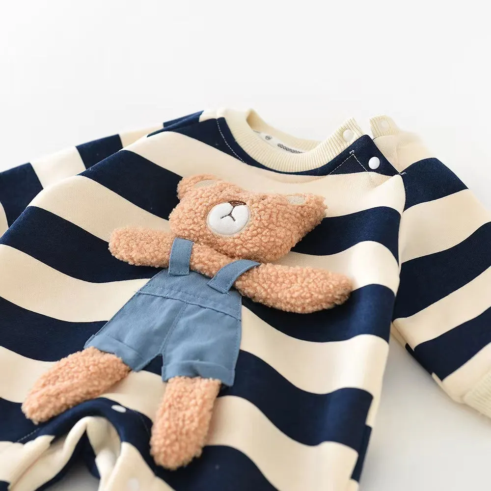 Teddy Striped Plush Baby Romper