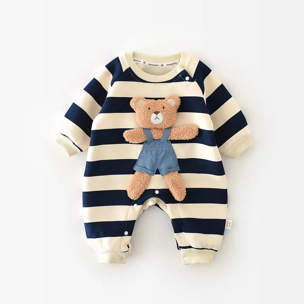 Teddy Striped Plush Baby Romper