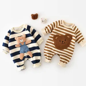 Teddy Striped Plush Baby Romper