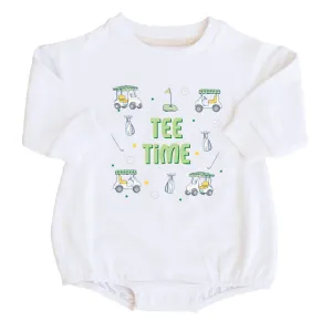 Tee Time Graphic Sweatshirt Bubble Romper | White
