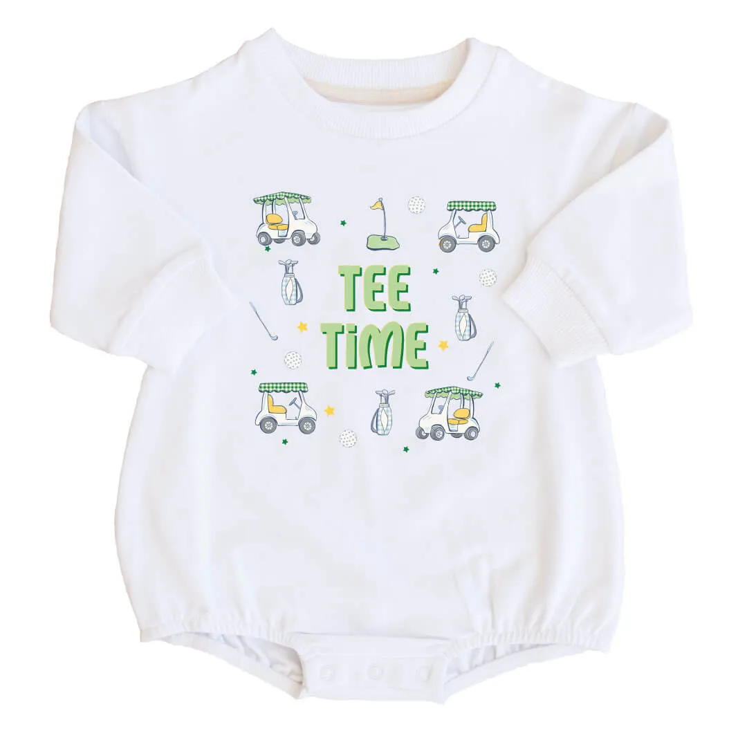 Tee Time Graphic Sweatshirt Bubble Romper | White