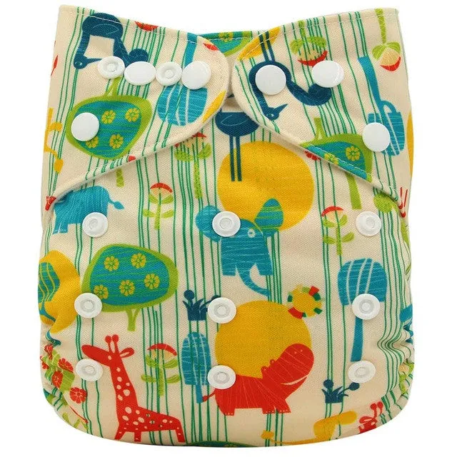 Washable Diapers Couches Lavables  2016 Baby Diaper Cover Wrap Cartoon Print Baby Nappy Changing Reusable Baby Cloth Diapers